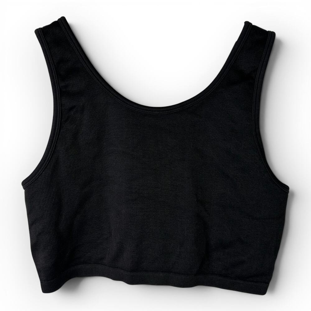 Aerie Womens Large Black Ribbed Seamless Crop Tank Top
